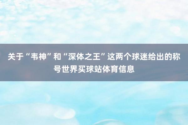 关于“韦神”和“深体之王”这两个球迷给出的称号世界买球站体育